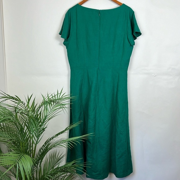 NWT Ann Taylor Linen Dress Emerald Green Fit Flare Midi 12 - Picture 2 of 8